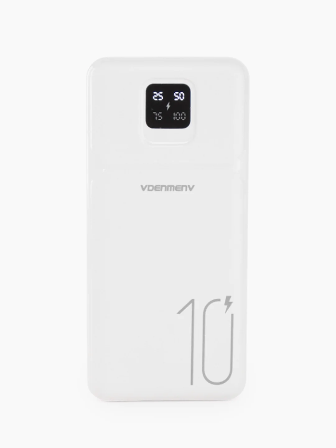 Белый power Bank  10000 мАч, Внешний аккумулятор с показателем заряда, 2 USB разъема для зарядки