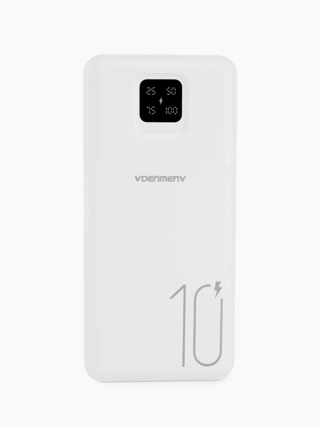 Белый power Bank  10000 мАч, Внешний аккумулятор с показателем заряда, 2 USB разъема для зарядки
