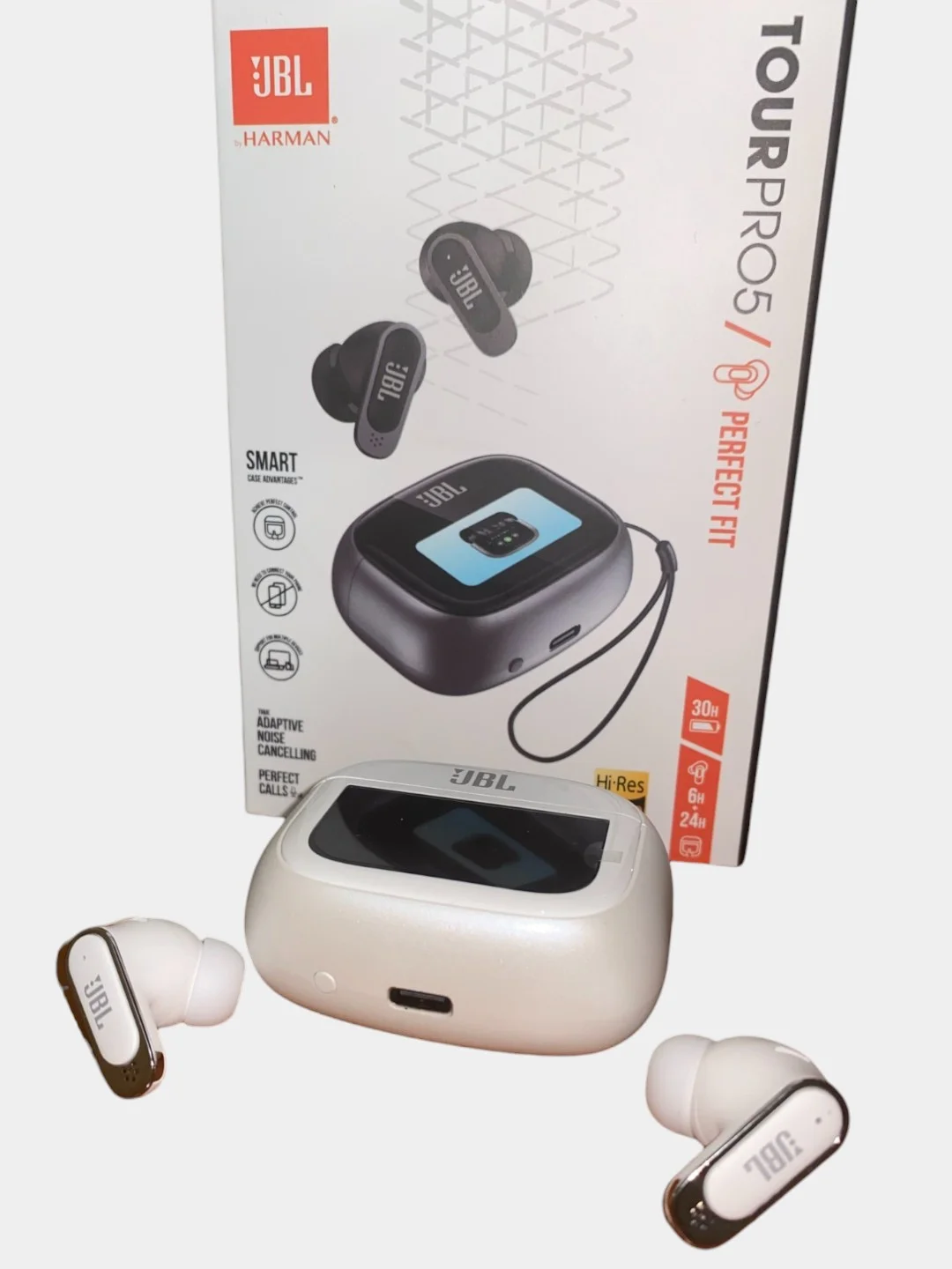Белый беспроводные наушники JBL Tour Pro 5 by HARMAN, с дисплеем