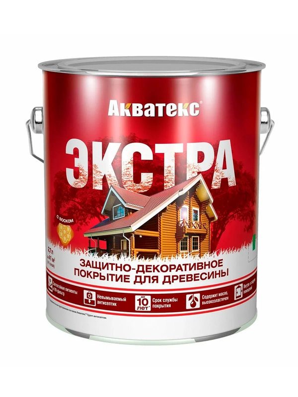 Защитно-декоративное покрытие для дерева Акватекс 2 в 1, полуматовое, 9 л, груша