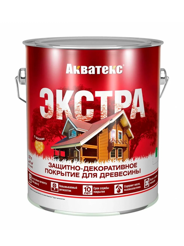Защитно-декоративное покрытие для дерева Акватекс 2 в 1, полуматовое, 9 л, калужница