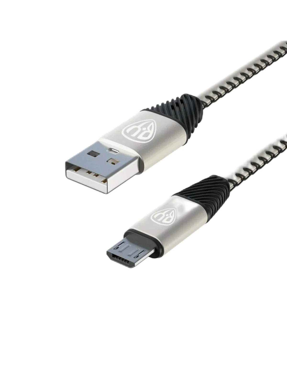 Кабель для зарядки Micro USB, 1 метр, 2А, кожаная оплётка цвет серебро