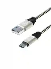 Кабель для зарядки Micro USB, 1 метр, 2А, кожаная оплётка цвет серебро