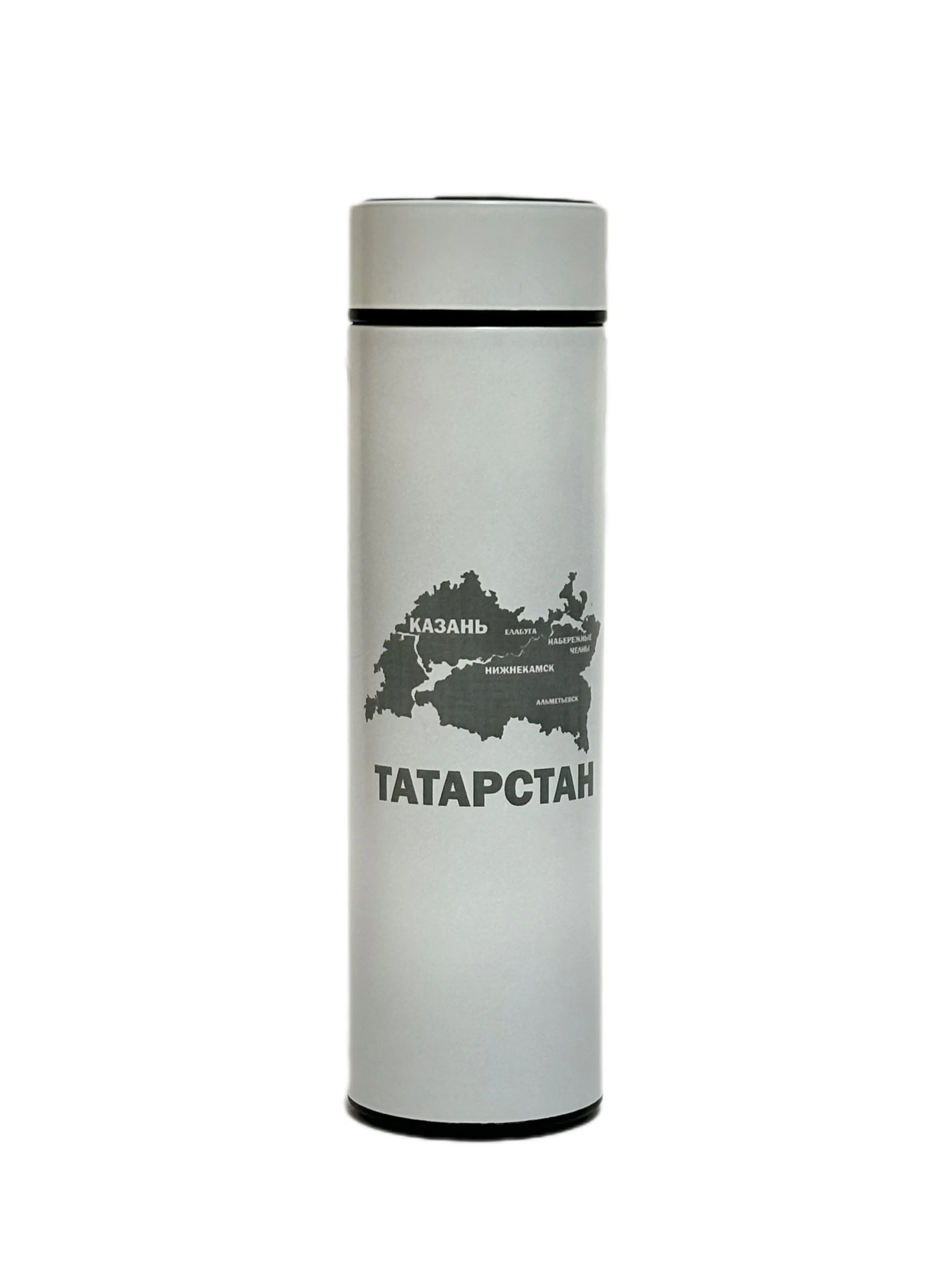 Белый термос с гравирокой карты Республики Татарстан