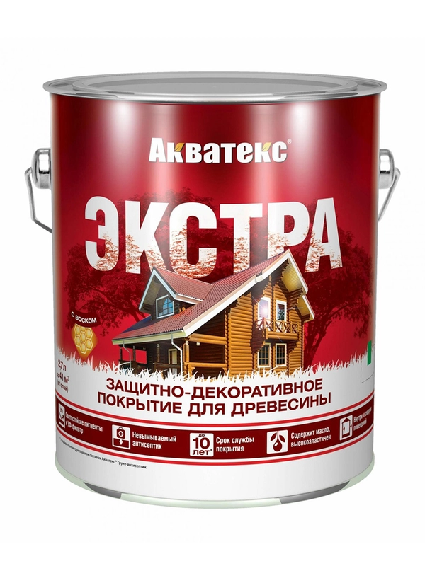 Защитно-декоративное покрытие для дерева Акватекс 2 в 1, полуматовое, 9 л, белое