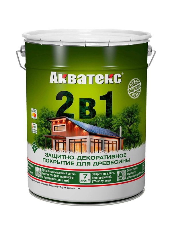 Защитно-декоративное покрытие для дерева Акватекс 2 в 1, полуматовое, 0,8 л, белое