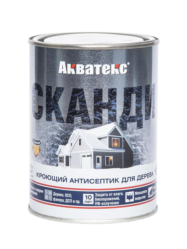 Антисептик для дерева Акватекс Сканди 65099, кроющий, полуматовый, база A, айсберг, 0,75 л