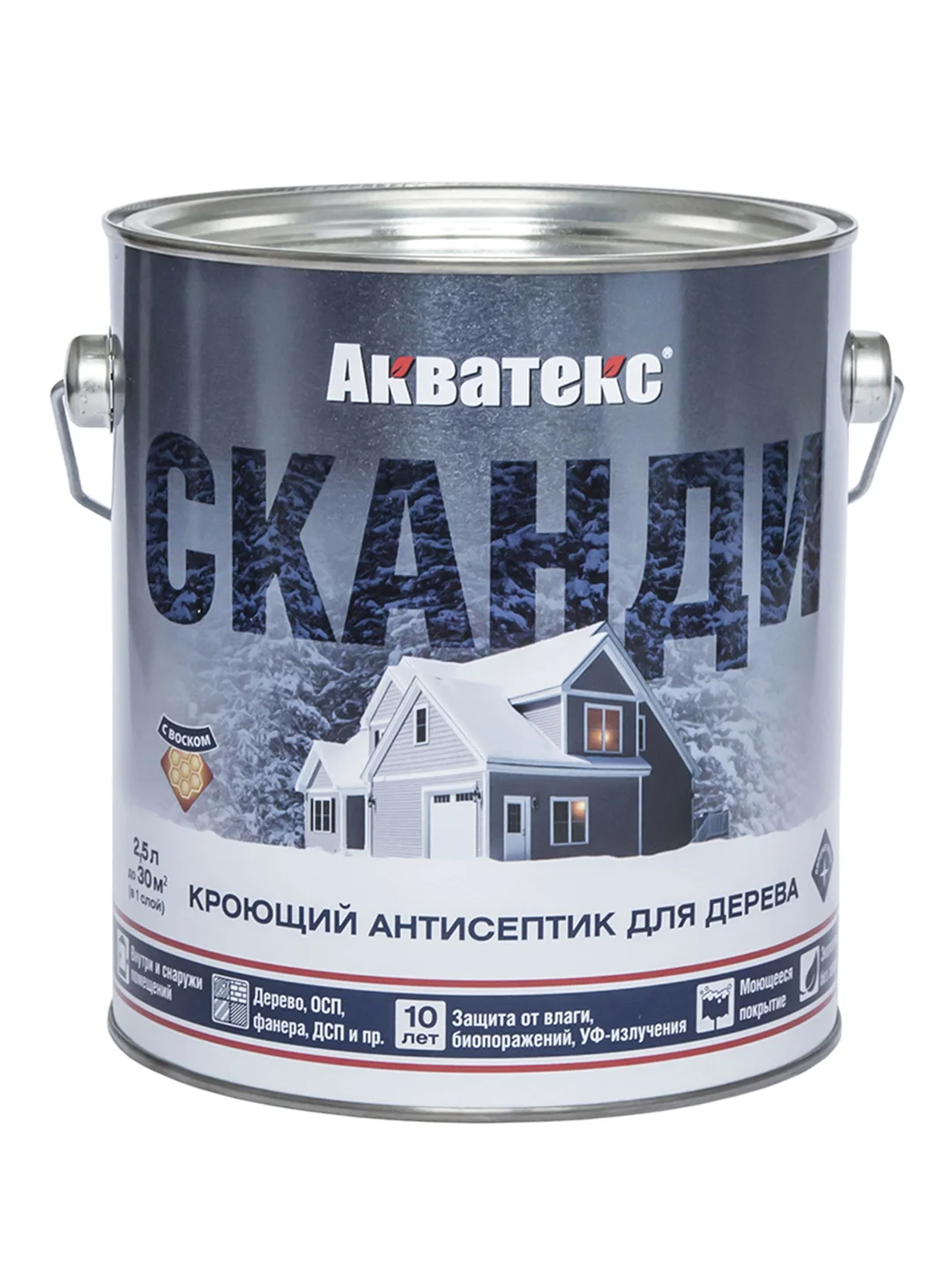 Антисептик для дерева Акватекс Сканди 65103, кроющий, полуматовый, 0,75 л, лакрица
