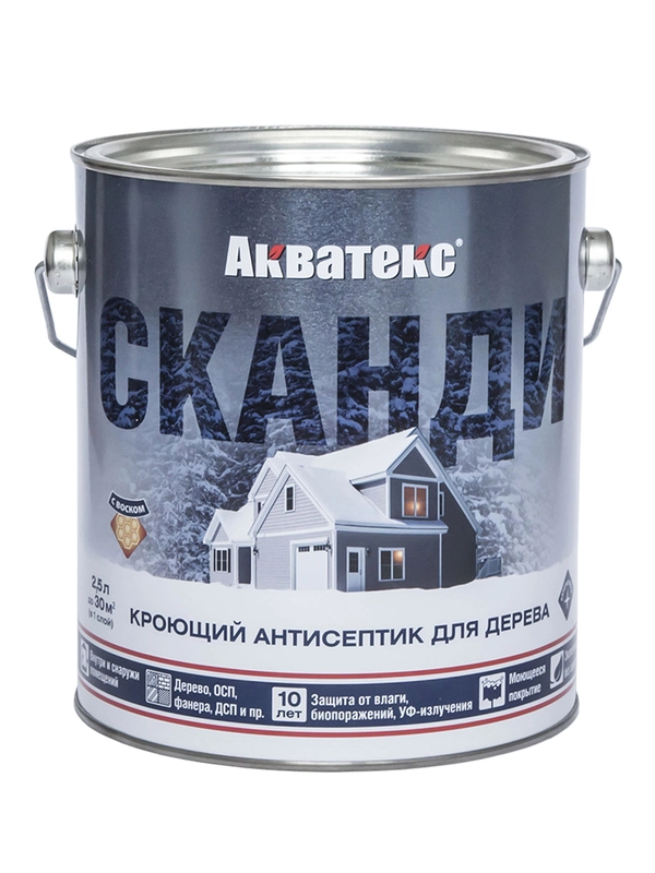 Антисептик для дерева Акватекс Сканди 65103, кроющий, полуматовый, 0,75 л, лакрица
