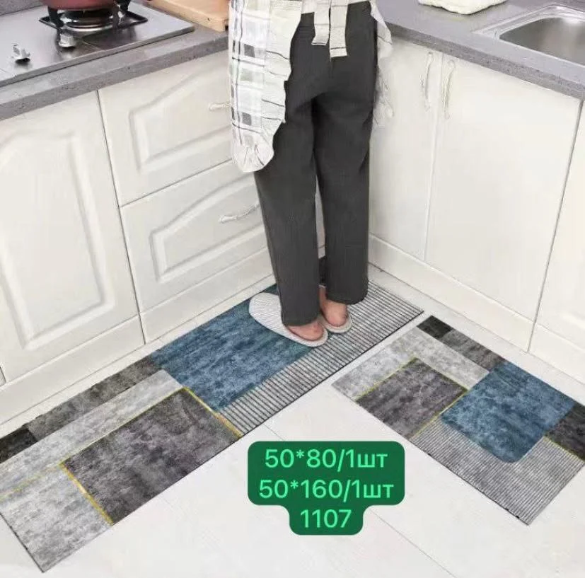 Синий меланж комплект кухонных ковриков из двух штук