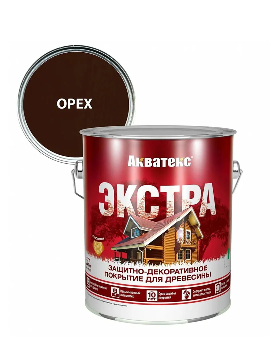 Защитно-декоративное покрытие для дерева Акватекс 2 в 1, полуматовое, 9 л, дуб