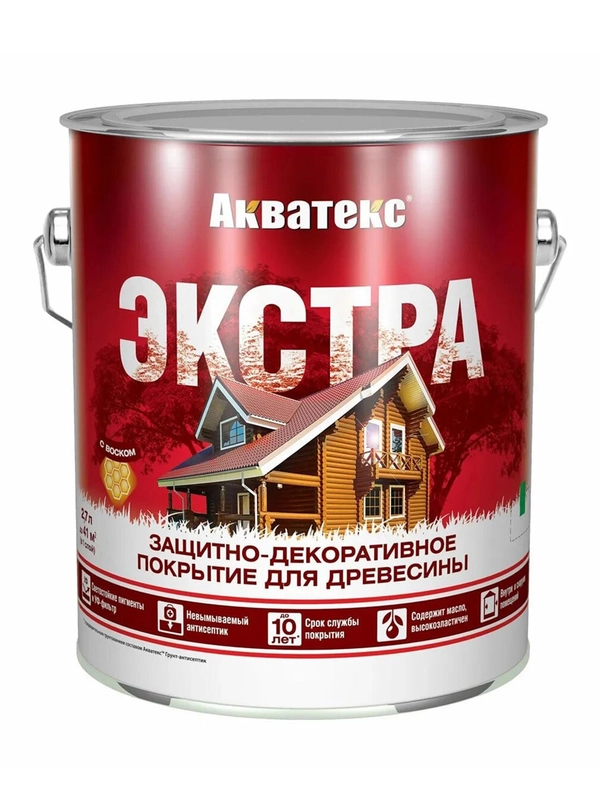 Защитно-декоративное покрытие для дерева Акватекс 2 в 1, полуматовое, 9 л, дуб