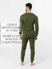 Зелёный хаки термобелье однослойное, хлопковое, мужское, комплект: кальсоны и лонгслив