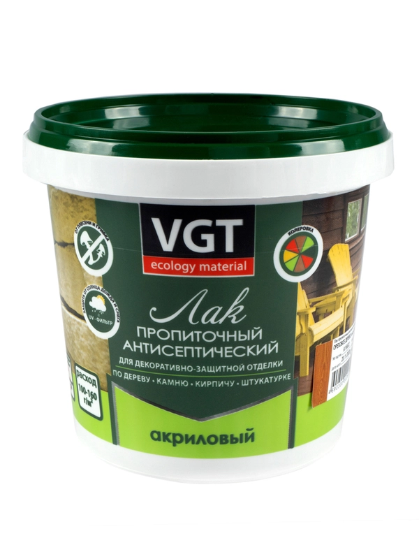 Лак пропиточный с антисептиком для дерева и камня VGT, акриловый, 0,9 кг, ореховое дерево
