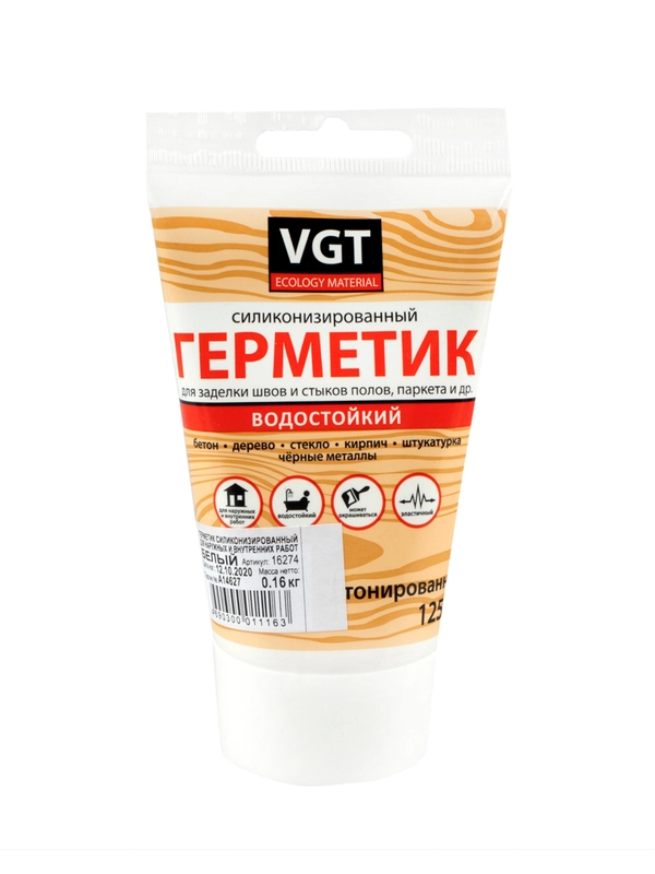 Силиконизированный герметик для наружных и внутренних работ VGT, 160 г, белый