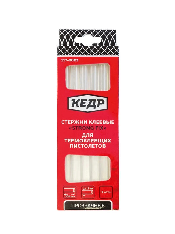 Клеевые стержни для термопистолета Кедр, 11,2 мм x 20 см, прозрачные, 6 шт