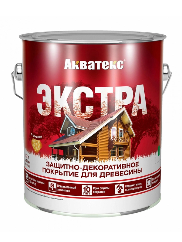 Защитно-декоративное покрытие для дерева Акватекс 2 в 1, полуматовое, 20 л, тик