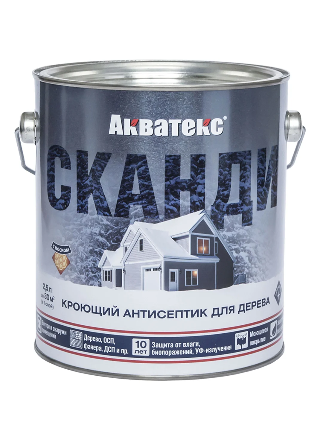 Антисептик для дерева Акватекс Сканди 65105, кроющий, полуматовый, 0,75 л, топленое молоко
