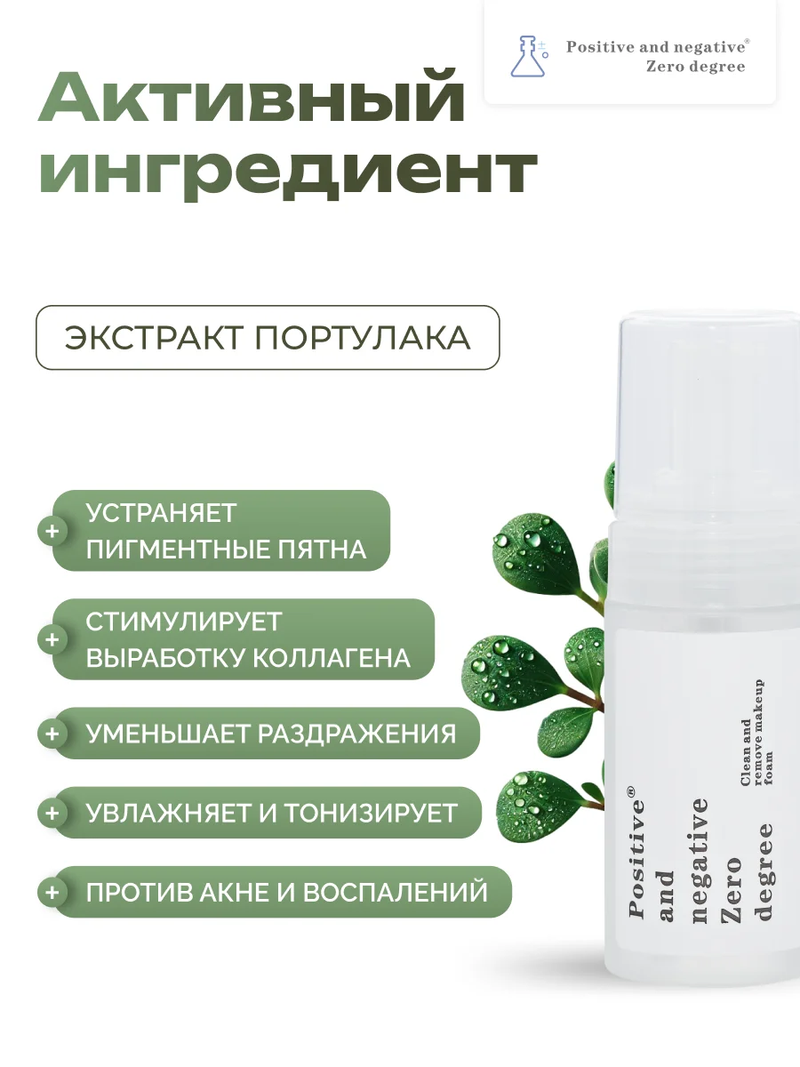 Очищающая пенка д/снятия макияжа с экстрактом портулака Positive and negative Zero degree