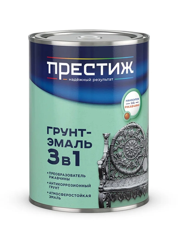 Грунт-эмаль по ржавчине Престиж 3 в 1, полуглянцевая, 0,9 кг, серая