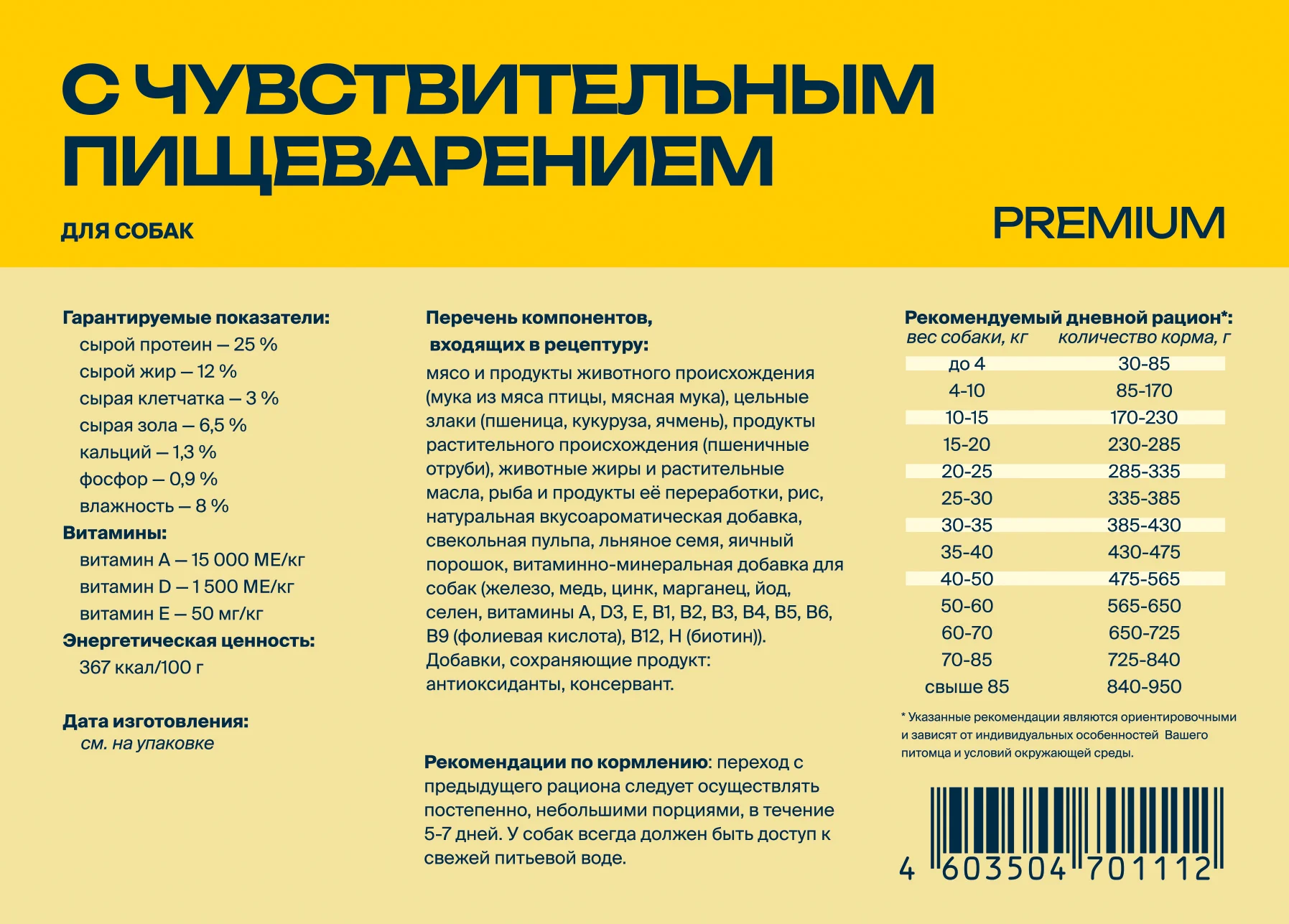 Корм сухой "Profifeed"для собак с чувствительным пищеварением 17кг
