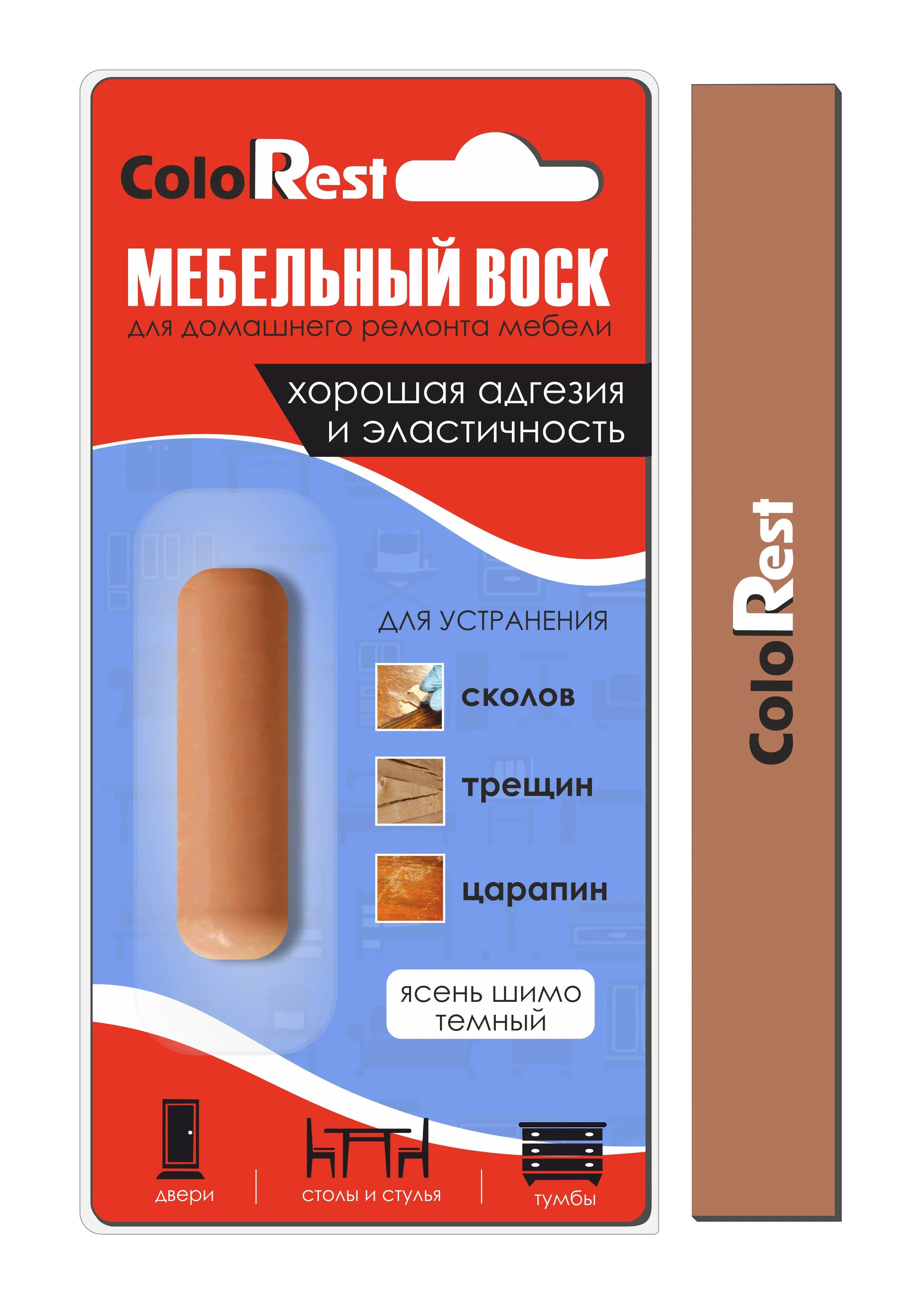 Мебельный воск мягкий для ремонта и реставрации мебели, ColoRest , 10 г, Ясень Шимо Темный
