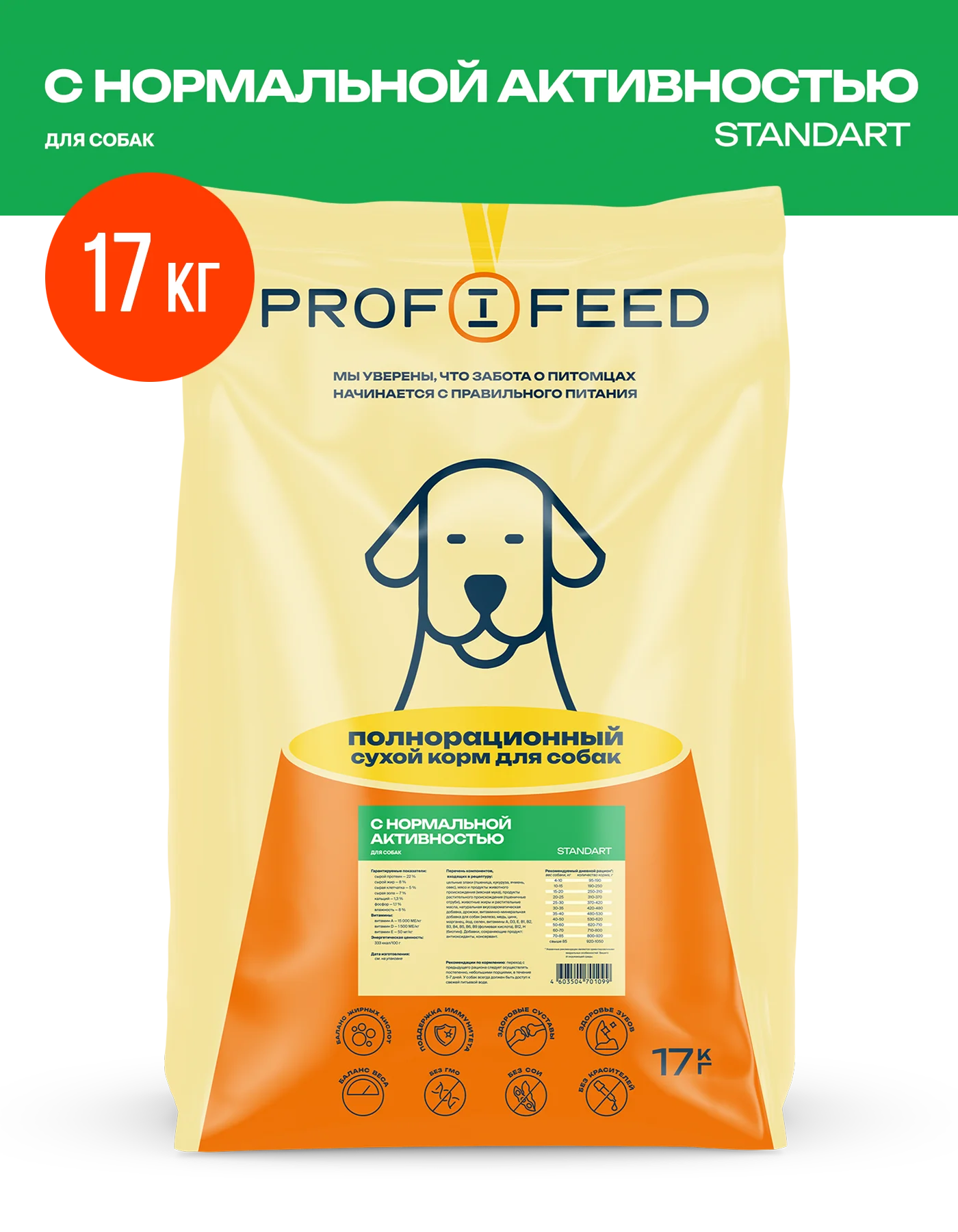 Корм сухой Profifeed для собак с нормальной активностью