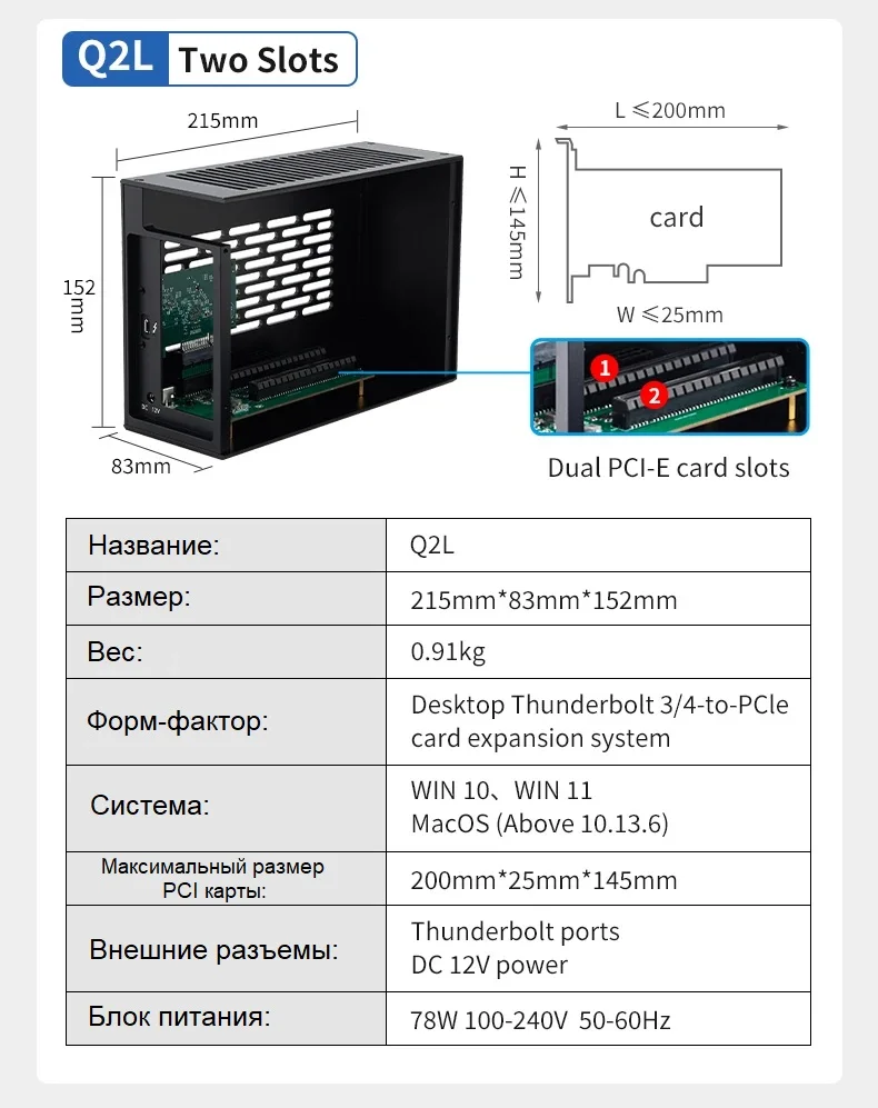 Внешний корпус Wikingoo Q2L с двумя слотами PCIe 4.0 X 16. Thunderbolt 3/4