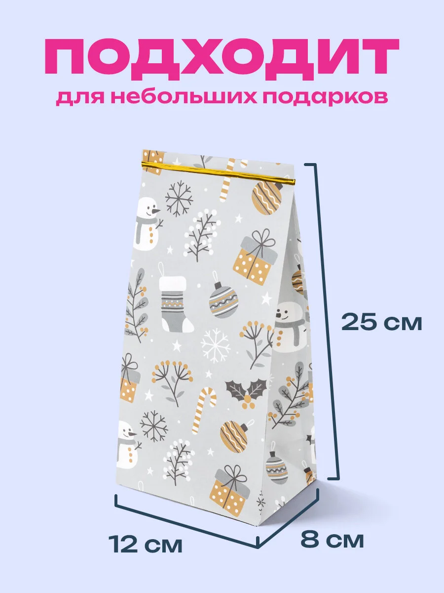Пакеты новогодние подарочные мужчине, женщине, набор 10 штуки 12х8х25 см Золотая Сказка