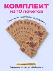 Пакеты новогодние подарочные мужчине, женщине, набор 10 штуки 12х8х25 см Золотая Сказка