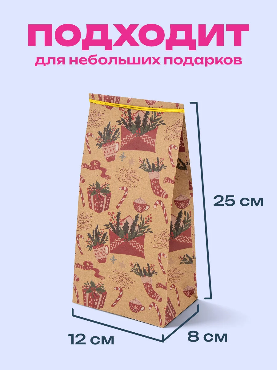 Пакеты новогодние подарочные мужчине, женщине, набор 10 штуки 12х8х25 см Золотая Сказка