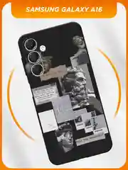 Тёмно-серый чехол на Samsung Galaxy A16 / Самсунг Галакси А16 черный, с принтом, защита камеры