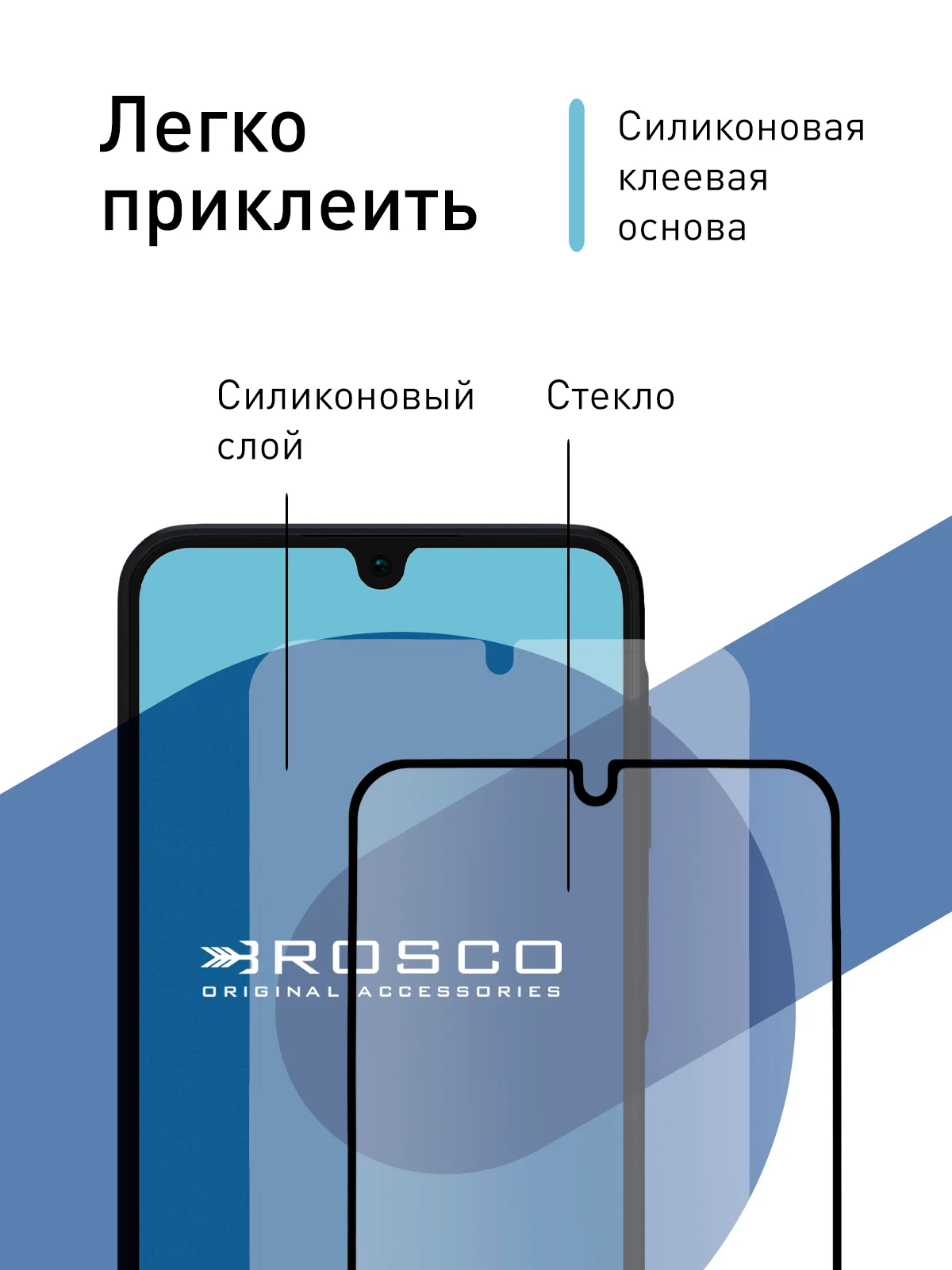 Прозрачный стекло для Samsung Galaxy A16 защитное ROSCO прозрачное с олеофобным покрытием, рамкой
