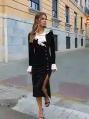 Черный платье женское бархатное, женское платье с волнистым воротником