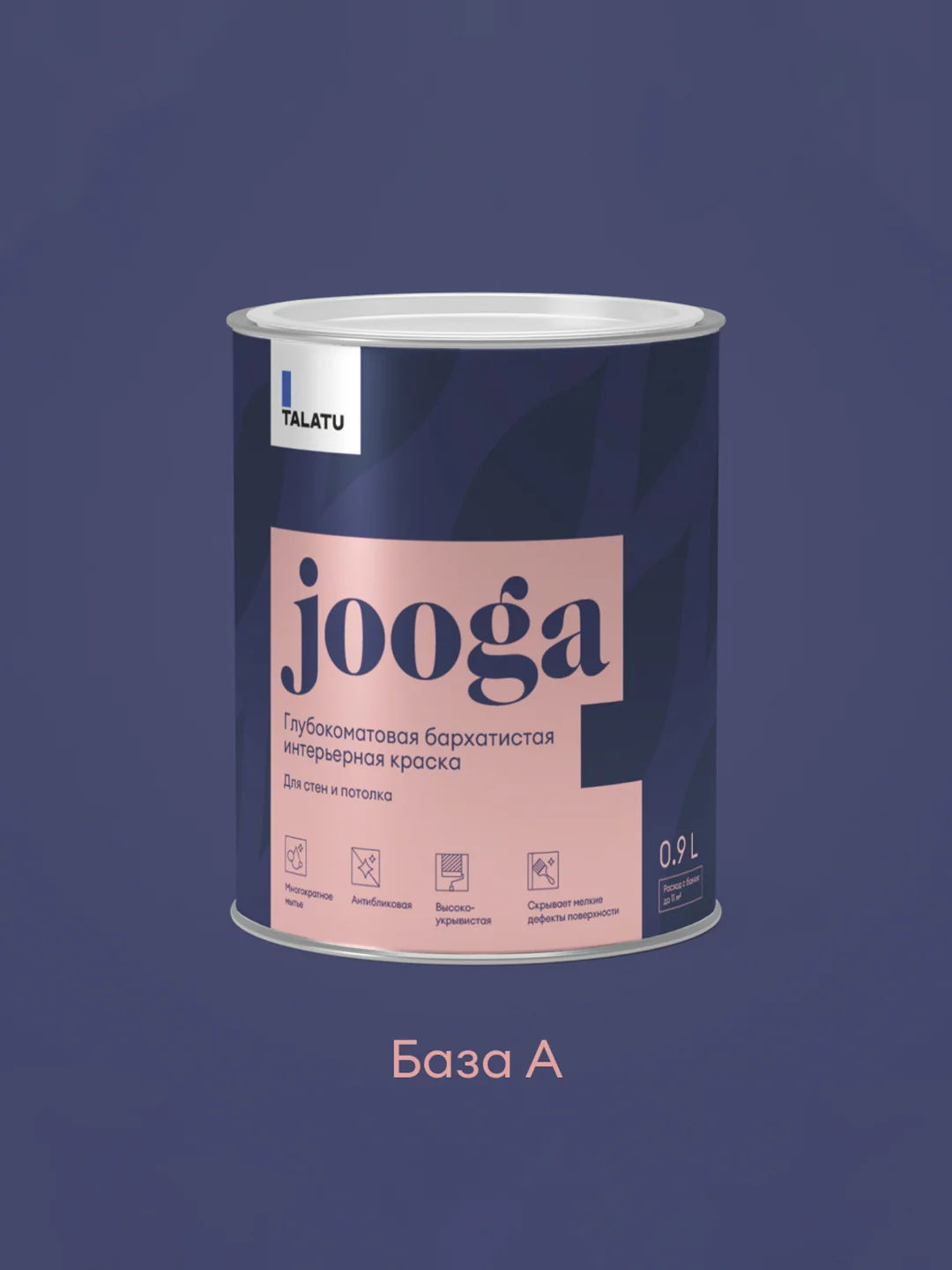 Краска для стен и потолков, Talatu Jooga, глубокоматовая, база А, белая, 0,9 л