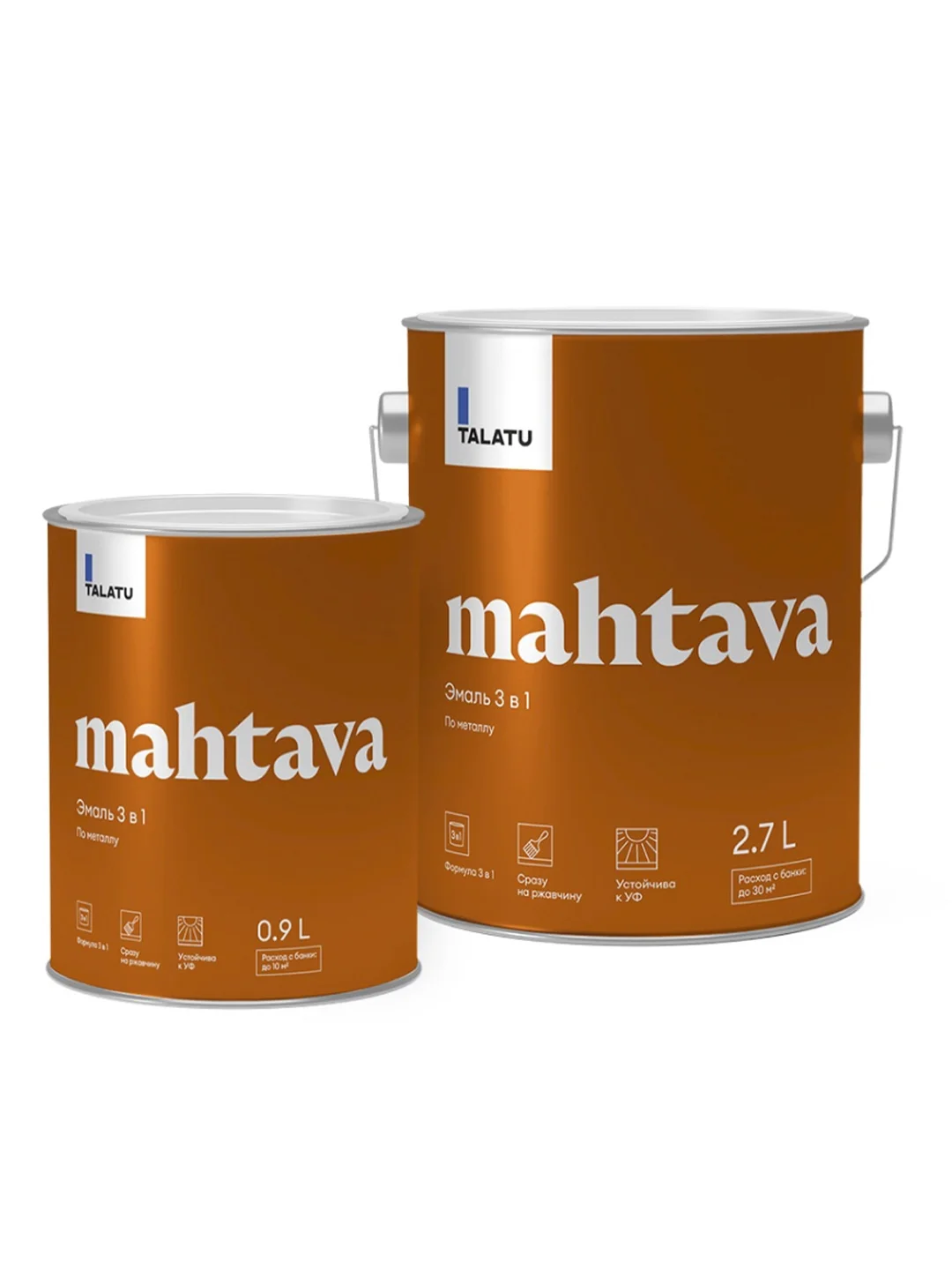Грунт-эмаль по ржавчине 3 в 1 Talatu Mahtava, глянцевая, база A, белая, 0,9 л