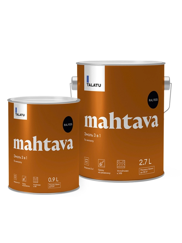 Грунт-эмаль по ржавчине 3 в 1 Talatu Mahtava, глянцевая, 2,7 л, RAL 9005, черный