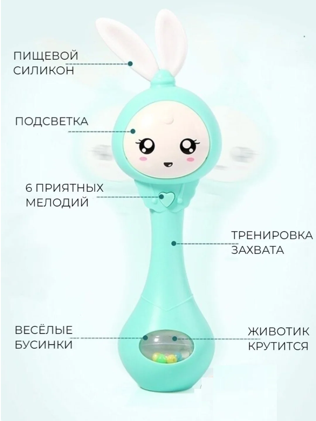Бирюзовый музыкальная интерактивная игрушка зайка погремушка Зайчик прорезыватель
