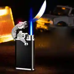 Черный зажигалка газовая турбо и обычным пламенем 2в1, металлическая