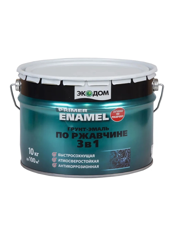 Грунт-эмаль по ржавчине Экодом 3 в 1, полуматовая, 10 кг, серая