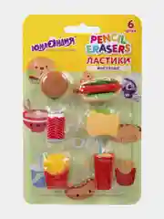 Ластик школьный фигурный Brauberg Kids, 272670, набор 6 шт, стирательная резинка Фастфуд