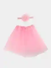 Розовый комплект для малышей, набор юбка и повязка на голову, юбка пачка и повязка с цветком