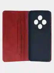 Красный чехол-книжка для Redmi 14C (4G) / Poco C75 из высококачественной искусственной кожи