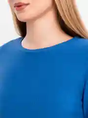 Синий лонгслив в рубчик женский, легкий, элегантный