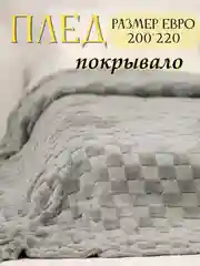 Серый металлик плед, 200-220 см, плед-покрывало на диван и кровать, размер евро, плед плюшевый