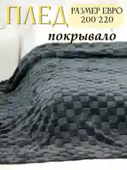Серый плед, 200-220 см, плед-покрывало на диван и кровать, размер евро, плед плюшевый