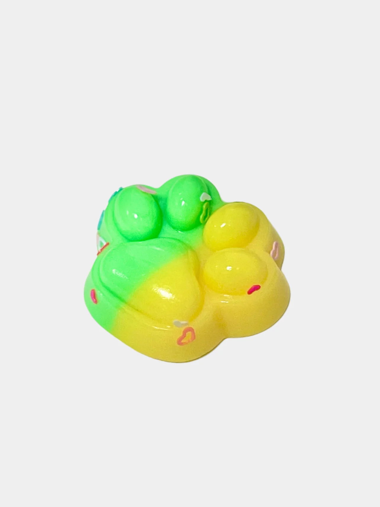 Желтый сквиш лапа, лапка кошачья, антистресс, игрушка "Мялка-жмялка", тянучка ярких цветов с блёстками