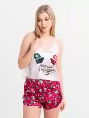 Зеленый новогодняя женская пижама атласная, топ и шорты