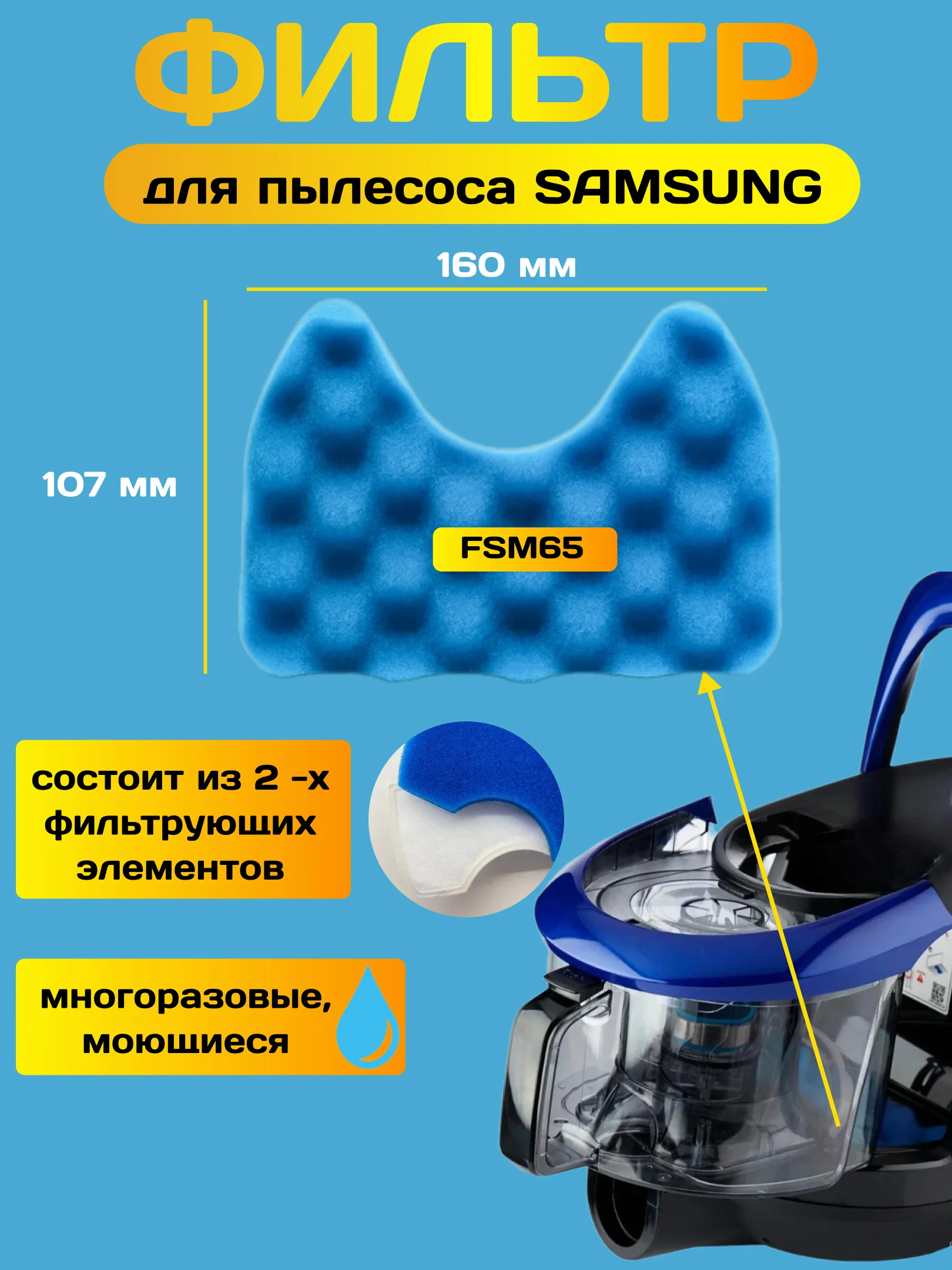 Комплект фильтров к пылесосу Samsung (Самсунг) PL093, FSM65