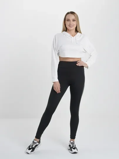 Черный лосины Sport Collection с высокой талией (брюки с кожаными вставками)